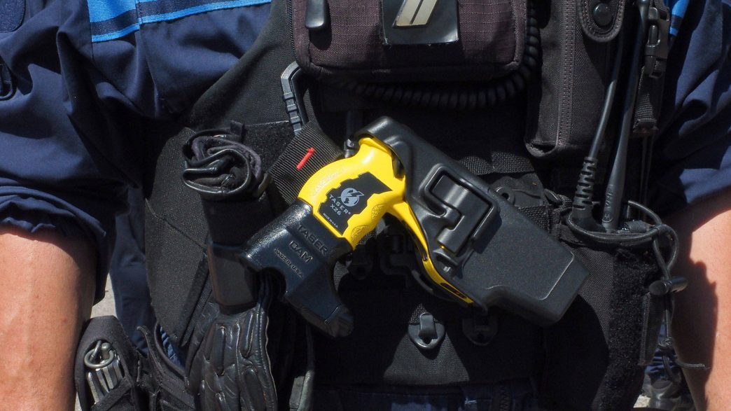 Taser x26 on police officers belt