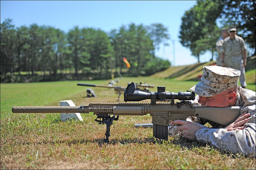 USMC sniper fires the M110 SASS in a range
