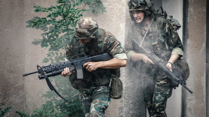 American soldiers in combat during Operation Urgent Fury