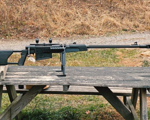 The Zastava M93 Black Arrow export version chambered in .50 Browning on a table ready for firing