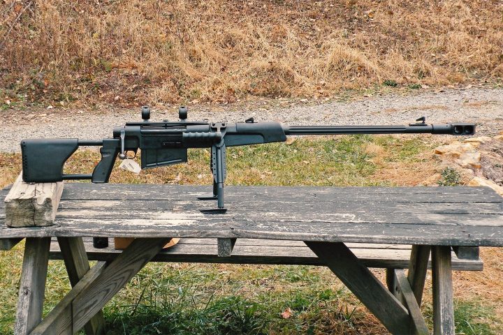 The Zastava M93 Black Arrow export version chambered in .50 Browning on a table ready for firing